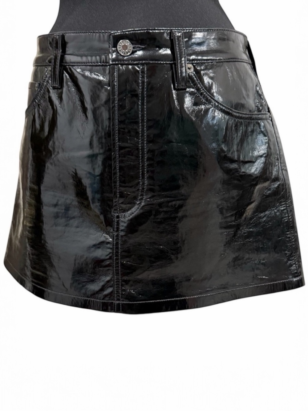 AGOLDE Liv Skirt | Recycled Patent Leather Mini in Black | Size 30